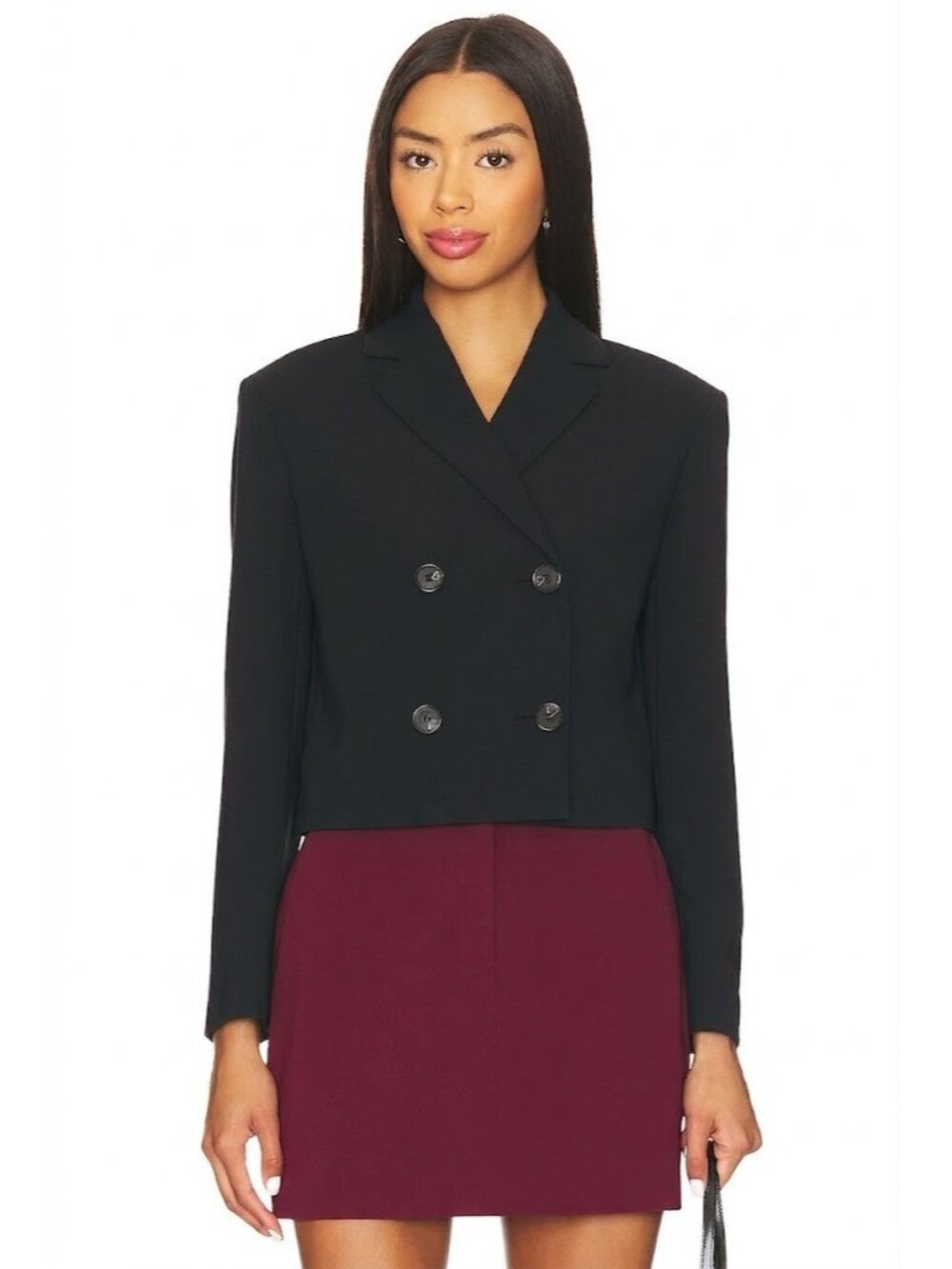 NWT Theory Crop Double-Breasted Jacket in Black Admiral Crepe Blazer 4